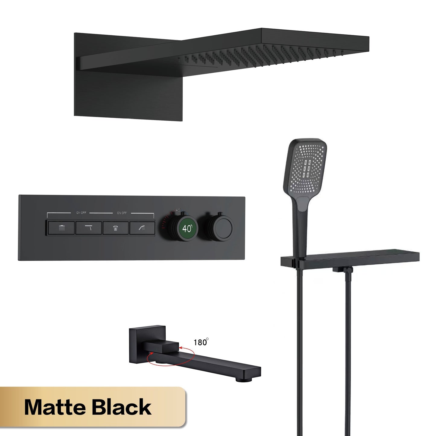 Luxury gun gray brass thermostatic shower system wall mounted LED digital display hot and cold water bathroom embedded faucet