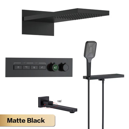 Luxury gun gray brass thermostatic shower system wall mounted LED digital display hot and cold water bathroom embedded faucet