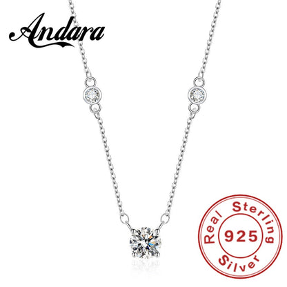 Andara 925 Sterling Silver Necklace Four Claw Zircon Pendant Women'S Elegant Necklace Exquisite Anniversary Party Wedding Gift