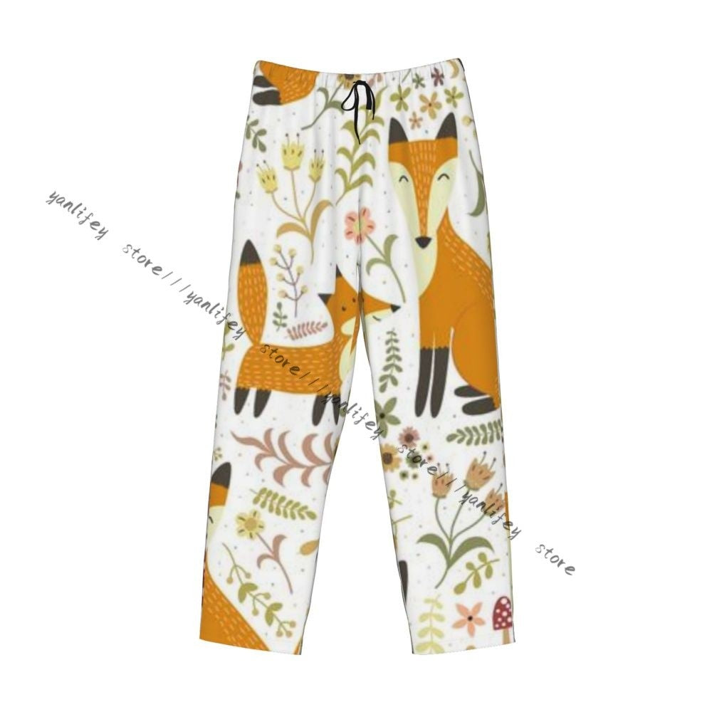 Men's Sleepwear Loose Sleep Pants Pajamas Cute Foxes Forest Long Lounge Bottoms Casual Homewear
