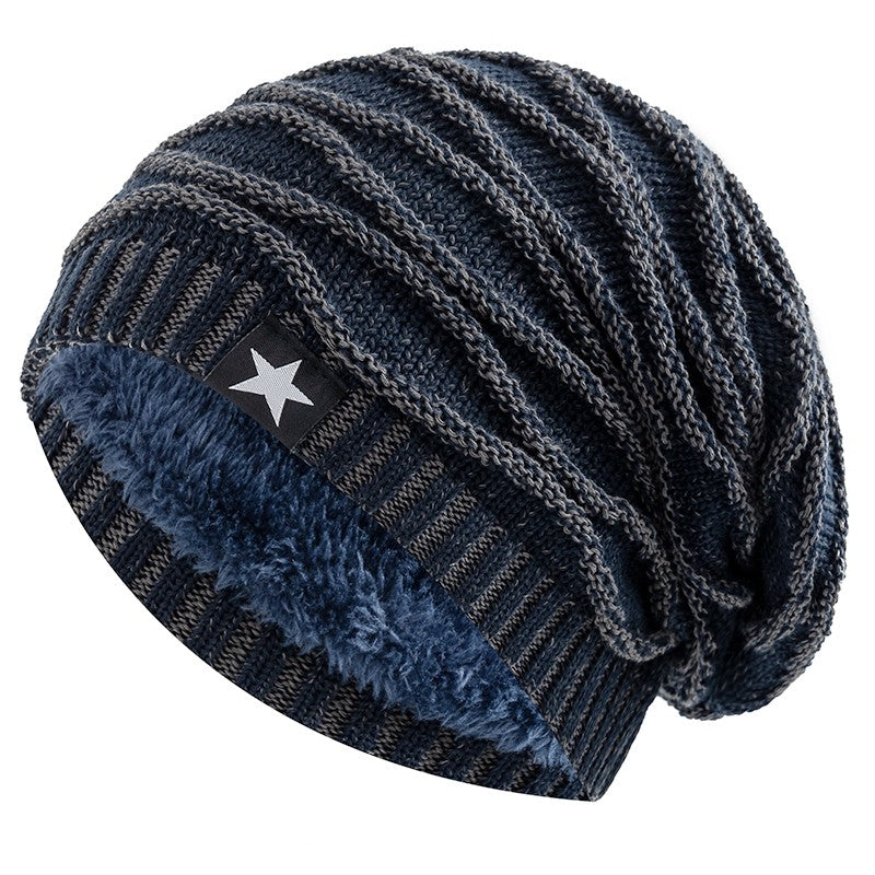 Novos Chapéus de Inverno Unissex Folgados Adicionam Forro de Pele Masculino e Feminino Gorro Quente Casual com Decoração de Estrela de Cinco Pontas Chapéus de Inverno de Tricô