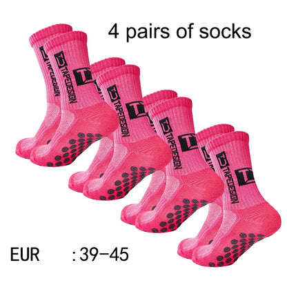 4 pares de meias de futebol coladas TC de cano médio novas para treinamento e competição esportiva, meias antiderrapantes e respiráveis
