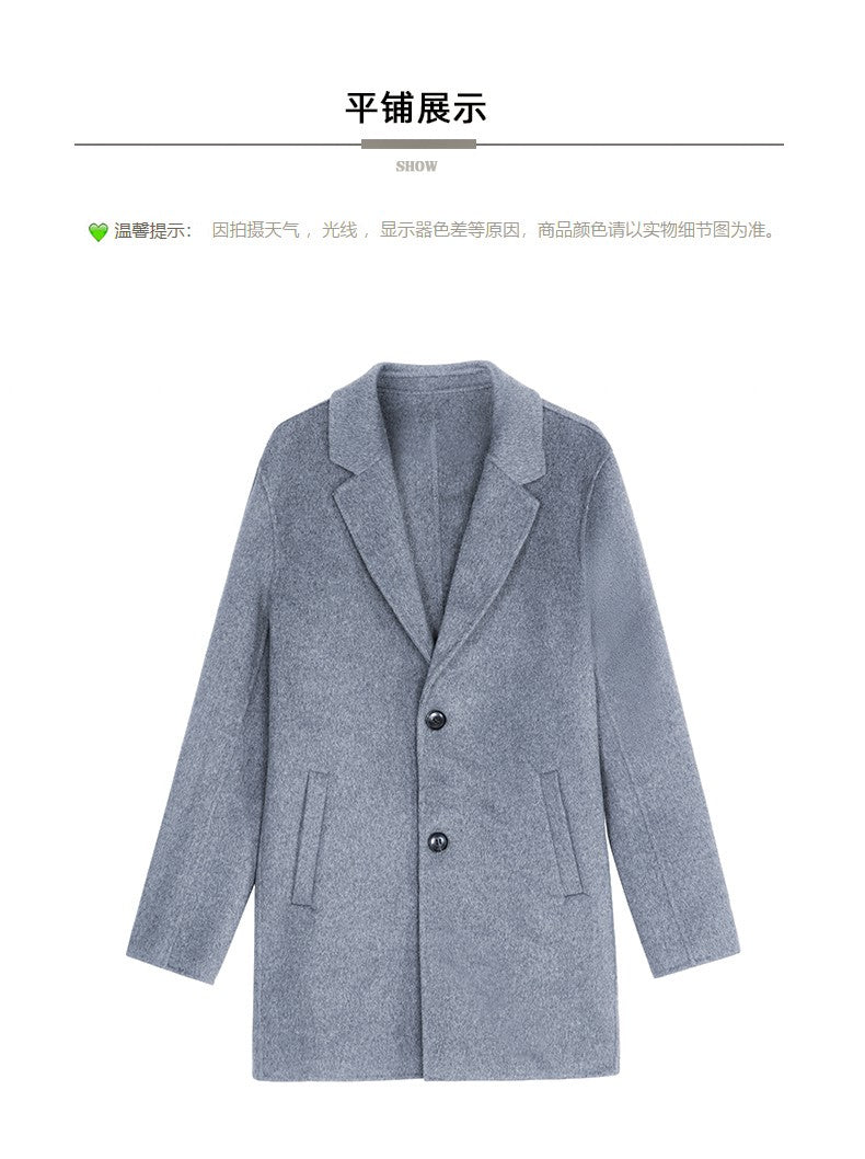 100% Wool Hand-Sewn Men's Coat Long Overcoats Boy Buttons Cardigan Long-style Woolen Coats Overcoat 2024 New