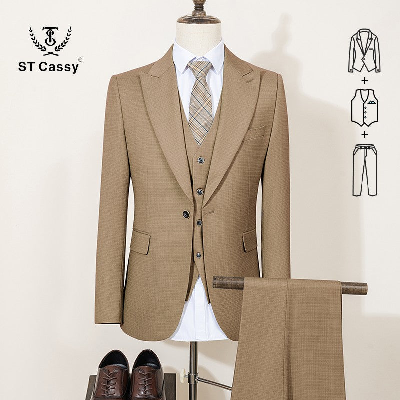 ST Cassy High Quality Men's Suit Summer thin Green  Slim Fit Formal Business Office Men's Suits?jacket+Vest+Pants?