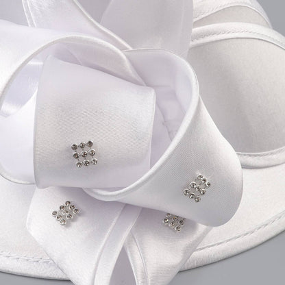 Deluxe New White Church Hat Party Banquet Satin Cloth Photography Hats Premium Chains Formal Hat Flower Top Cap For Women Ladies