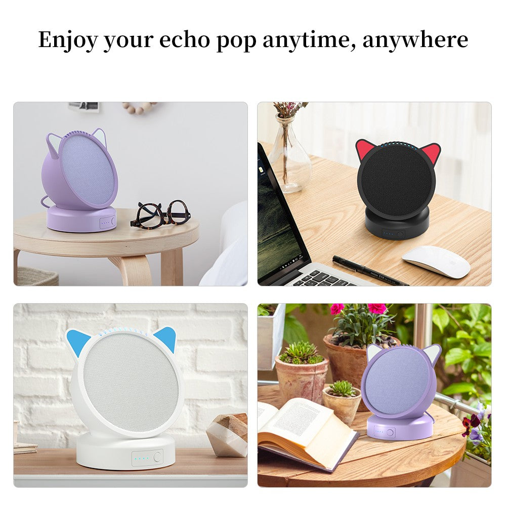 Base de Bateria Echo Pop Carregador Portátil Docking Station com Orelhas de Gato Fofas Capa Protetora de Silicone Suporte de Bateria para Echo Pop