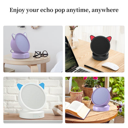 Base de Bateria Echo Pop Carregador Portátil Docking Station com Orelhas de Gato Fofas Capa Protetora de Silicone Suporte de Bateria para Echo Pop