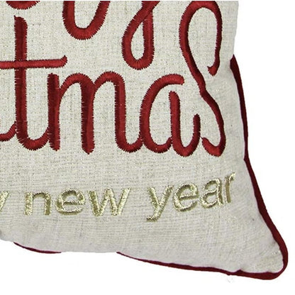 Merry Christmas Happy New Year Throw Pillow 20x20 Linen Look Gold Accents and Insert