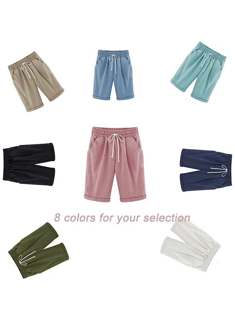 Women Cotton Shorts Casual High Waist Pocket Harem Pant Summer Cool Thin Beachwear Fashion Breathable Female Clothing
