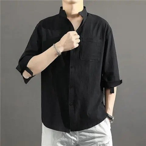 Casual Linen Cotton Shirt Men's Loose Sleeveless Top Chinese Style Autumn Outerwear Comfortable Breathable Men's Casual Shirt