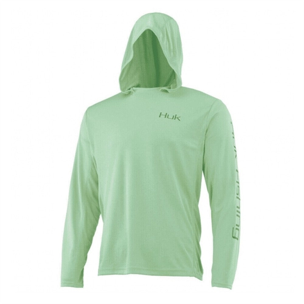 Camisas de Pesca HUK com Capuz Manga Longa Proteção UV Masculina Roupa de Pesca Camuflada de Verão para Homens com Absorção de Umidade