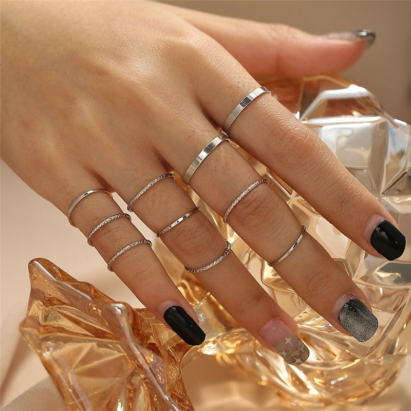 Conjunto de Anéis de Cristal Cor Prata para Mulheres, Anéis de Dedo de Zircônia Cúbica de Lua, Flecha, Flor, Coração, Joias Femininas da Moda