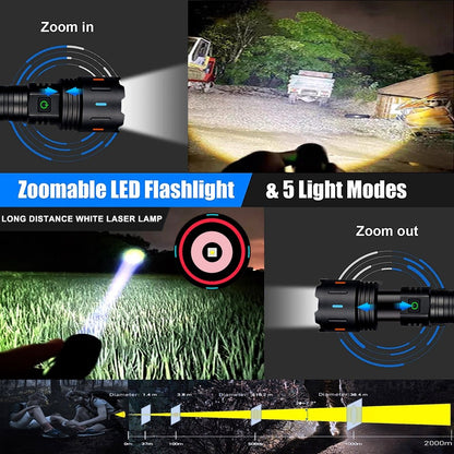 2000 Meters Super Bright White Laser Flashlight USB Rechargeable Torch High Power  Outdoor Camping Emergency Tactical Lantern