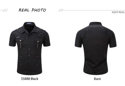 2022 New Arrive Mens Cargo Shirt Men Casual Shirt Solid Short Sleeve Shirts Multi Pocket Work Shirt Plus Size 100% Cotton