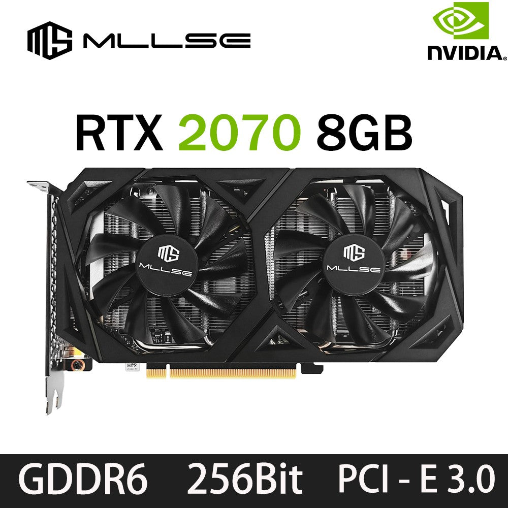 Mllse RTX 2070 8GB Placa de Vídeo Placa Gráfica GDDR6 256Bit PCIE PCI-E3.0 16X 1470MHz 2304 unidades DP*3 rtx 2070 8G Gaming