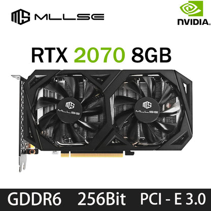 Mllse RTX 2070 8GB Placa de Vídeo Placa Gráfica GDDR6 256Bit PCIE PCI-E3.0 16X 1470MHz 2304 unidades DP*3 rtx 2070 8G Gaming