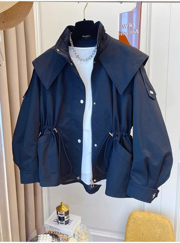 Long-Sleeved Casual Short Trench Waist Party Design Jacket Chic Girls Short Comfortable Fashion Korean Vintage Tops For Women