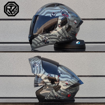 ORZ Capacete Integral Personalizado para Motocicleta Masculino Feminino Moda Capacete com Lente Dupla Capacete de Motocross de Corrida Modular Articulado Casco Moto