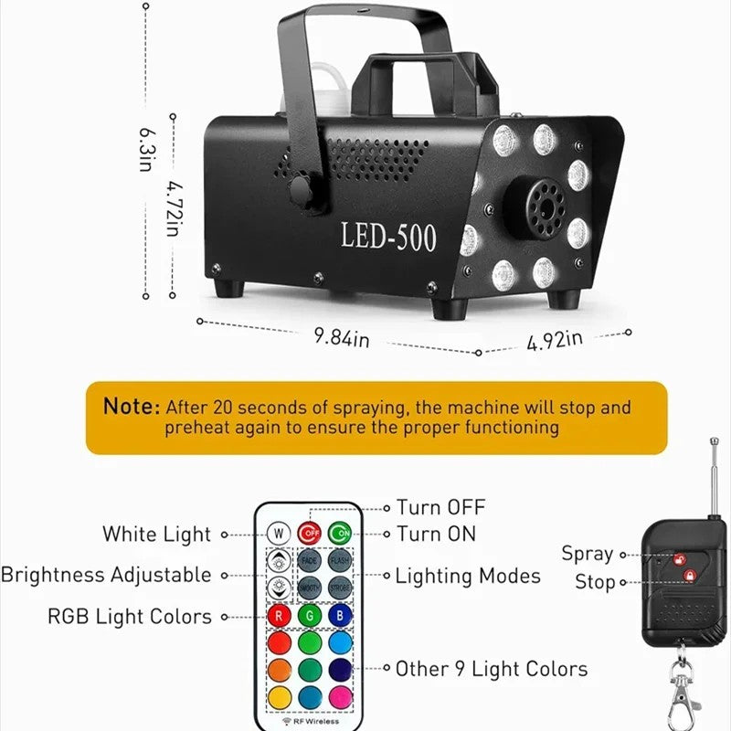 New LED Timer Disco Smoke Machine 500W Remote Dj Halloween Smoke Spraying Equipment Christmas Wedding Party Stage Fog Machine