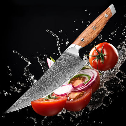 Conjunto de Facas de Cozinha Profissionais em Aço Damasco 1-8 Peças Faca Chef, Santoku, Cutelo, Pão, Desossar e Utilitárias - Afiadas como Navalha