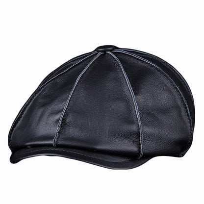 Men's Beret 100% Genuine Leather Head Layer Cowhide Outdoor Warm Octagonal Cap Waterproof Soft Wear Four Seasons Appropriate