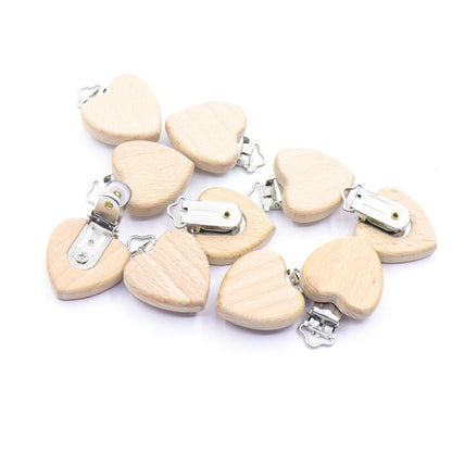 5 Piece wooden rainbow bear flower cart heart shaped bird elephant round star Clip Free DIY Baby Natural pacifier Chain Gift