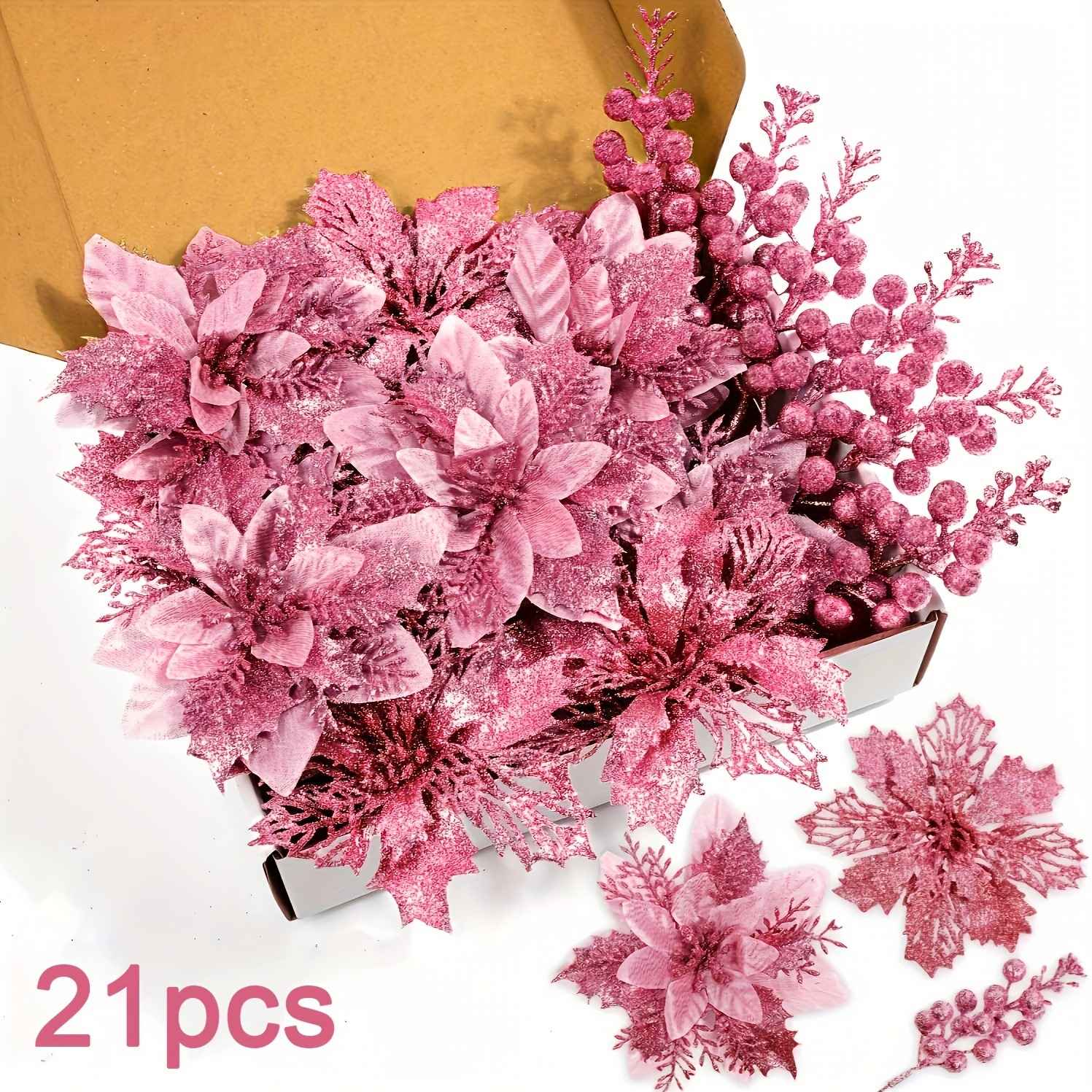 21Pcs Artificial Flowers Berry Bouquet Christmas Decoration Vase for Home Room Decor Fake Flowers Garland Ornament Accessories