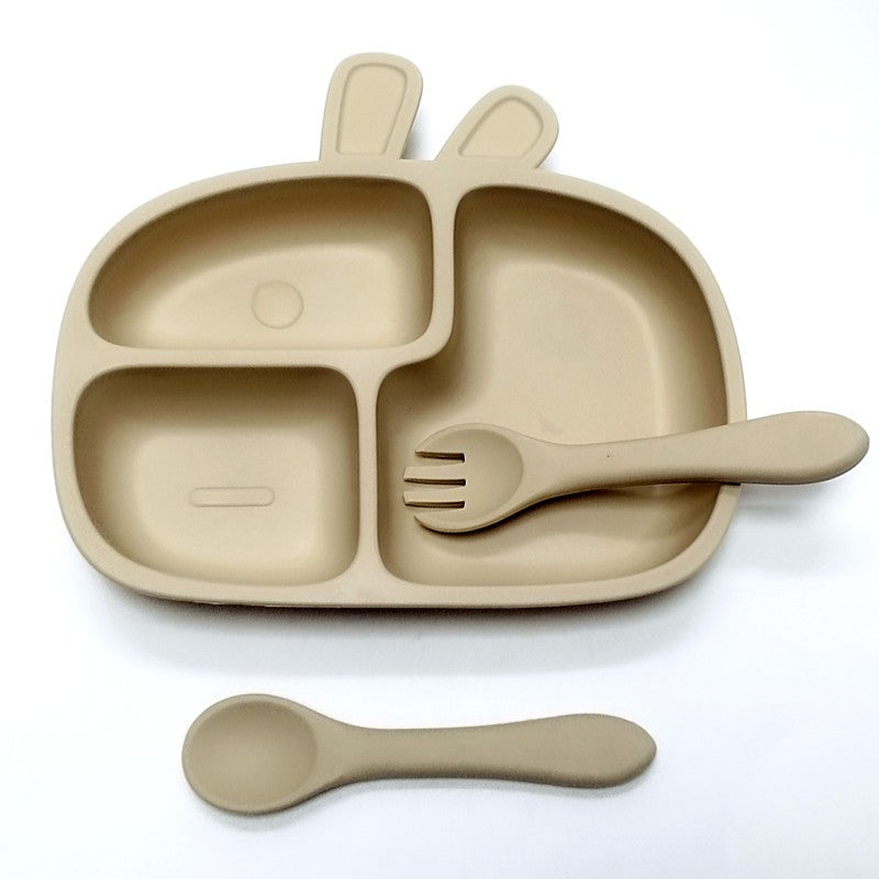 3pcs Children's silicone dinner plate set one-piece suction cup complementary plate compartment plate eating training