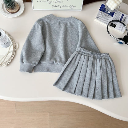 Autumn Baby Girls Clothes Set Kid Hello Kitty Printed Sweatshirts Pullover Top&Pleated Skirt 2pc Children Preppy Style Tracksuit