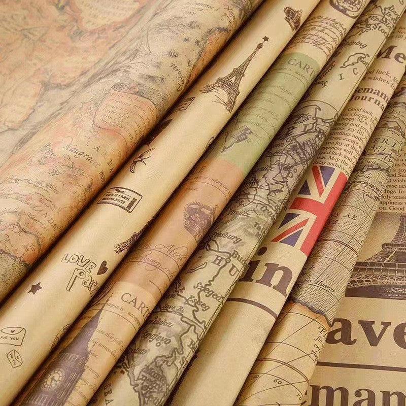 Fold Retro Kraft Gift Wrapping Paper Worldmap Christmas Gift Paper Newspaper Craft Valentine's Day Birthday Gift RegularPaper