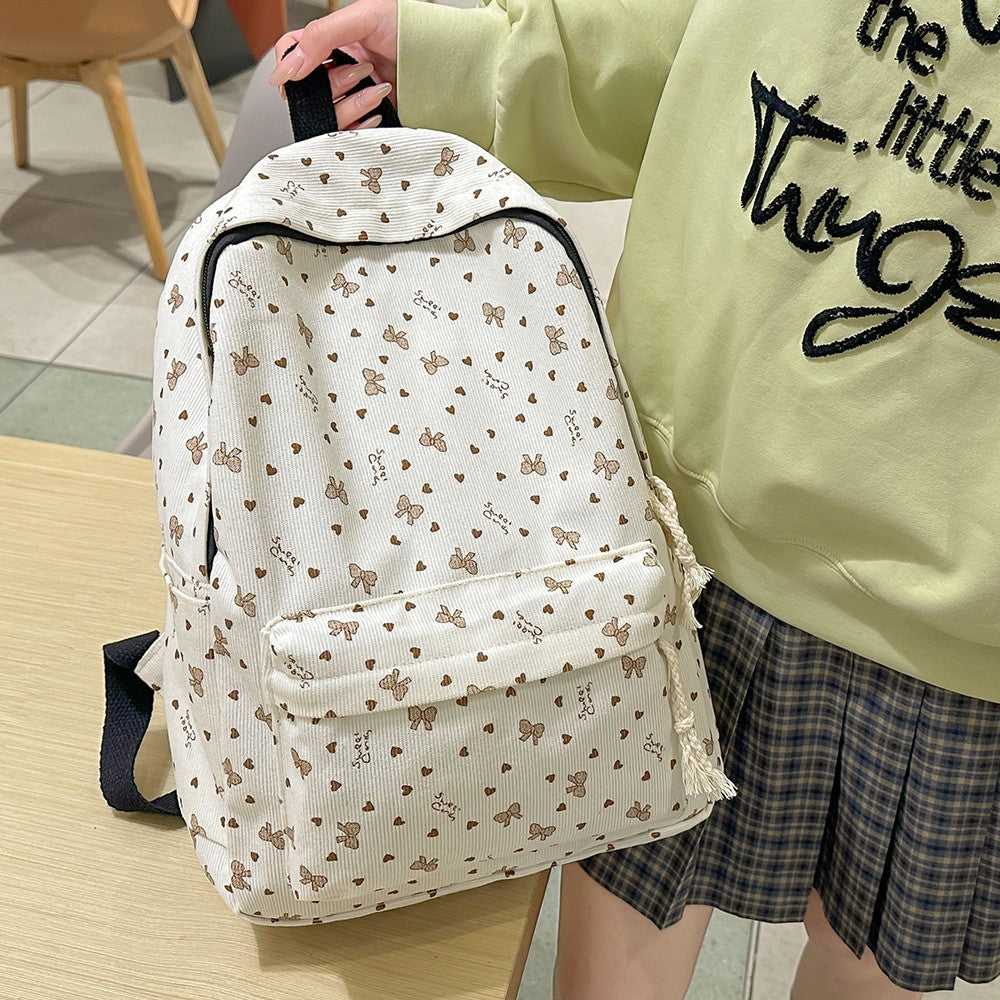 Mochila de Veludo Cotelê Outono Inverno Nova Mochila de Grande Capacidade para Aulas, Deslocamento, Mochila Versátil, Mochila de Viagem ao Ar Livre