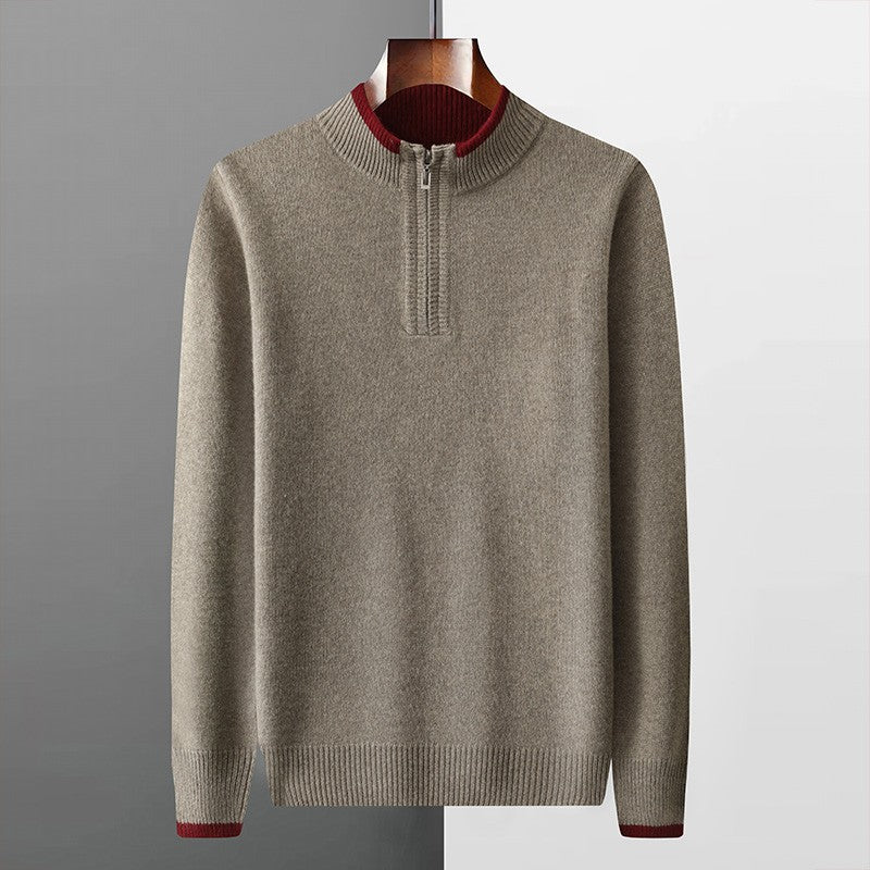 New Men Knitted Half Zipper Style Pullover Pure Australian Wool Sweater Splicing Edge Decoration High quality Thicken Warm Tops