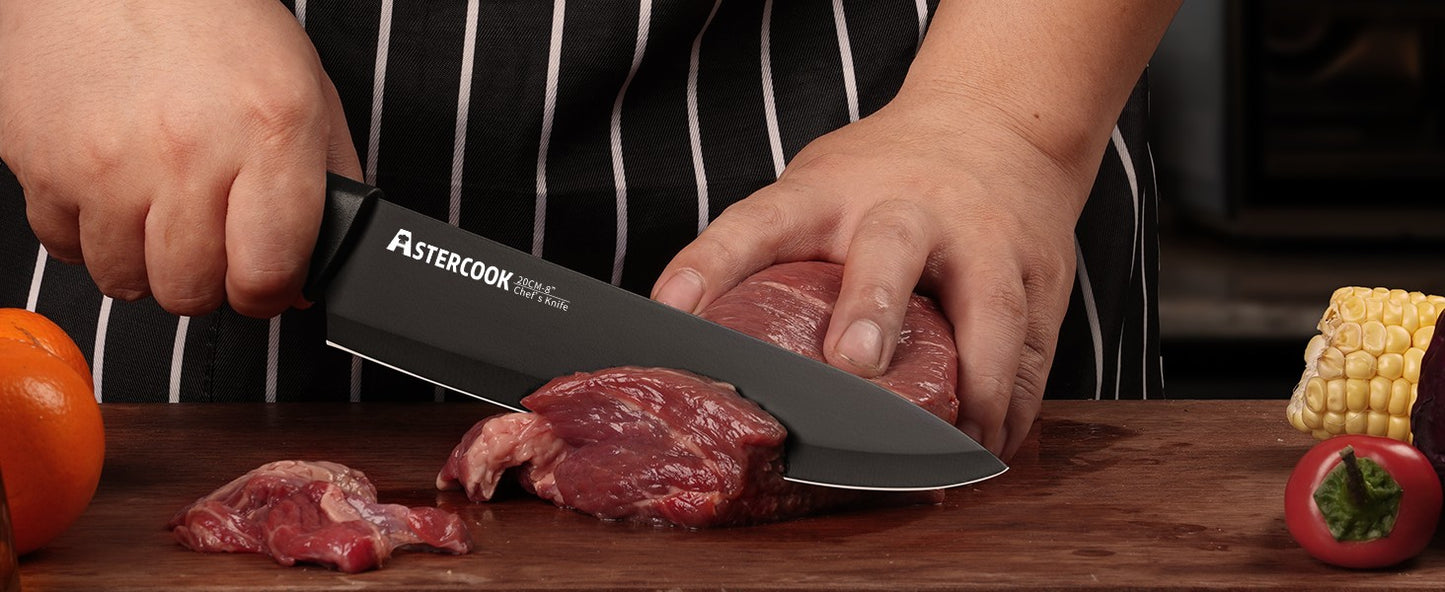 Conjunto de Facas de Cozinha Astercook com Bloco Amolador Embutido, Próprio para Lava-Louças, Conjunto de Bloco de Facas de Aço Inoxidável Alemão de 15 Peças