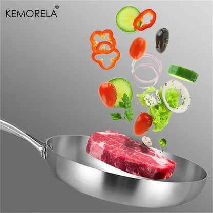 2/3 PEÇAS Frigideira 22/24/26/28CM Aço Inoxidável 304 Panela Wok 2MM de Espessura 5 Camadas de Aço Panelas Antiaderentes de Grau Alimentício para Cozinhar