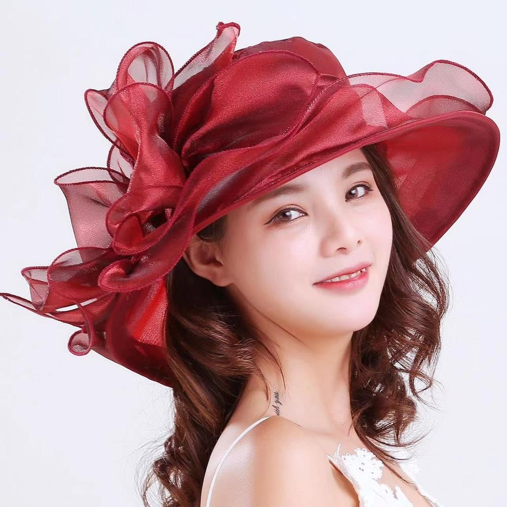1 Chapéu Feminino De Organza Com Babados E Aba Larga Chapéu De Sol De Verão Para Noivas Estilo Europeu E Americano Chapéu Requintado Para Festas E Praia