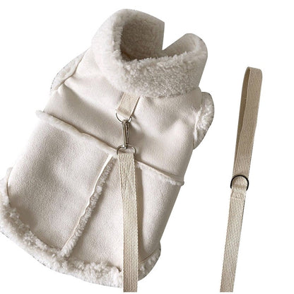 Colete Clássico para Cães de Cor Lisa, Outono/Inverno, de Lã, Quente, para Pets Pequenos e Médios, Jaqueta Colete Quente com Fivela de Tração, Roupas de Veludo