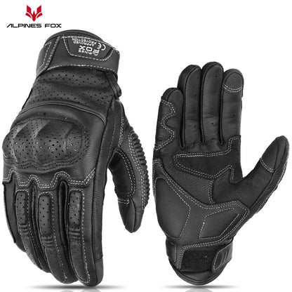 Luvas de Couro Perfurado Retrô de Verão para Motocicleta Masculino Feminino Luvas de Dedo Completo para Motocross Motoqueiro Guantes Moto Equipamento M-XXL