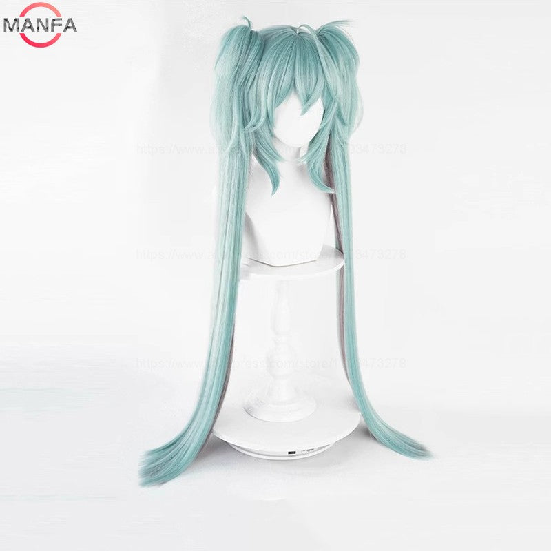 Miku Rascal Cosplay Wig 96cm Long Ponytails Wigs Heat Resistant Synthetic Hair Halloween Party Role Play Wigs+Wig Cap