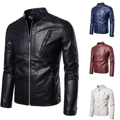 2025 Man Autumn Leather Jacket Stand Collar Long Sleeve Men Bomber Coat Fashion Motorcycle Punk Outdoor Zipper Male Outerwear
