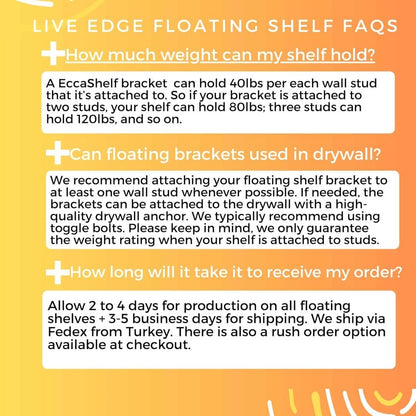 Rustic Solid Wood Live Edge Wall Shelves for Rooms and Bathrooms