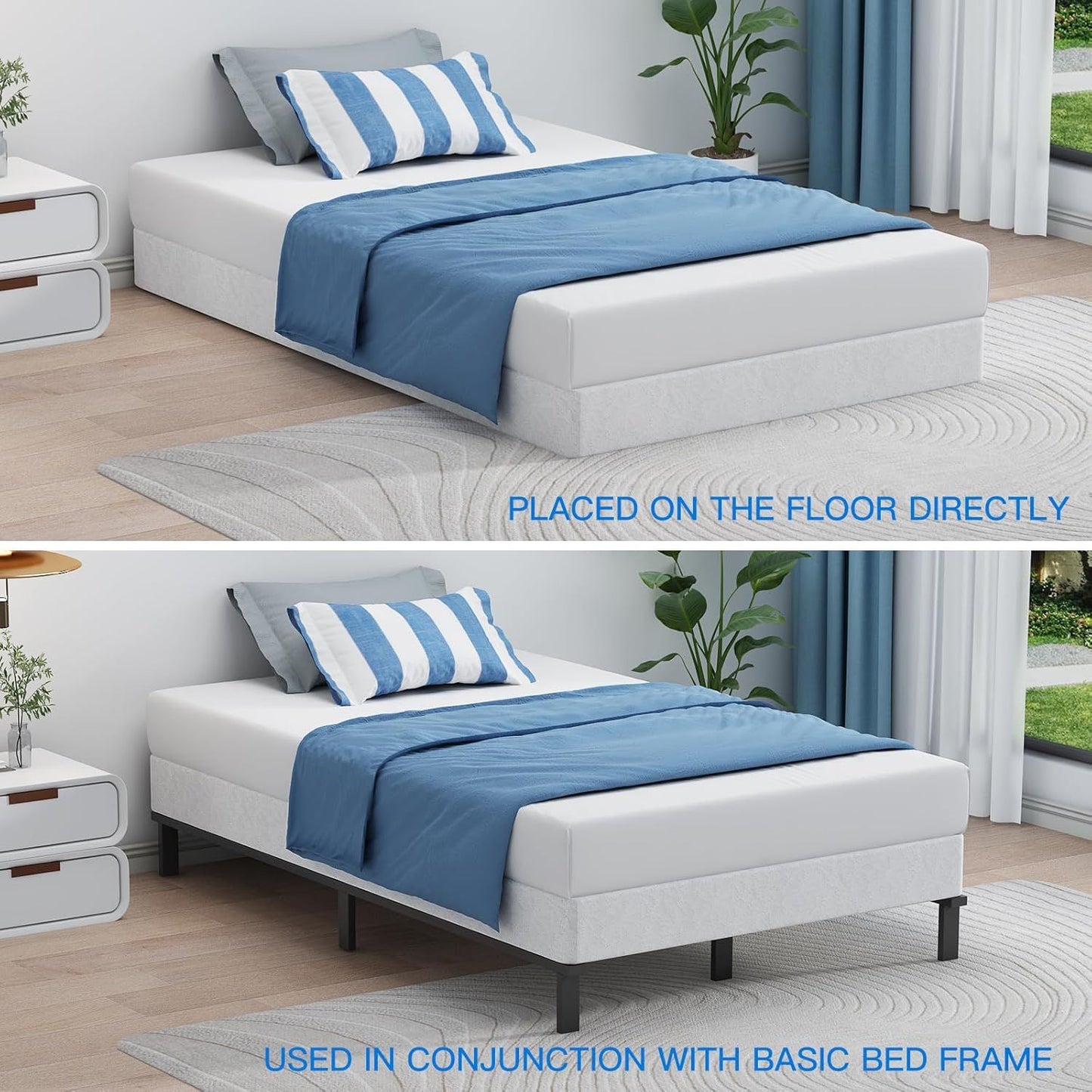 Box Spring de Casal 5 Polegadas para Cama de Solteiro, Suporte de Colchão de Metal para 3000 lbs com Capa de Tecido de Fácil Limpeza