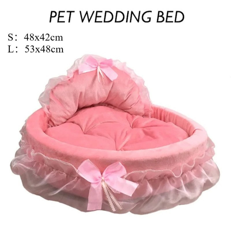 Cama para Pets em Renda Laço 3D Fantasia, Romântica, Destacável, Oval, para Cães, Sofá Macio, Ninho para Pets, Mobiliário de Casamento para Pets, 1 peça