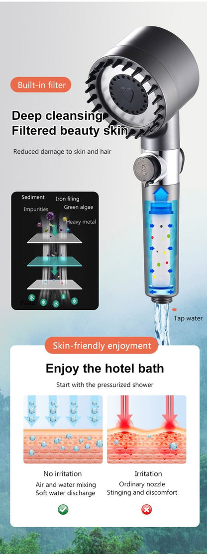 High Pressure Showerhead 3 Modes Water Saving Pressurized Shower Head Massage And Skin Beauty Multifunctional Shower Head
