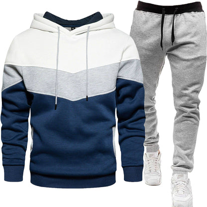 Autumn Winter Men's Color Block Hooded Sports Suit