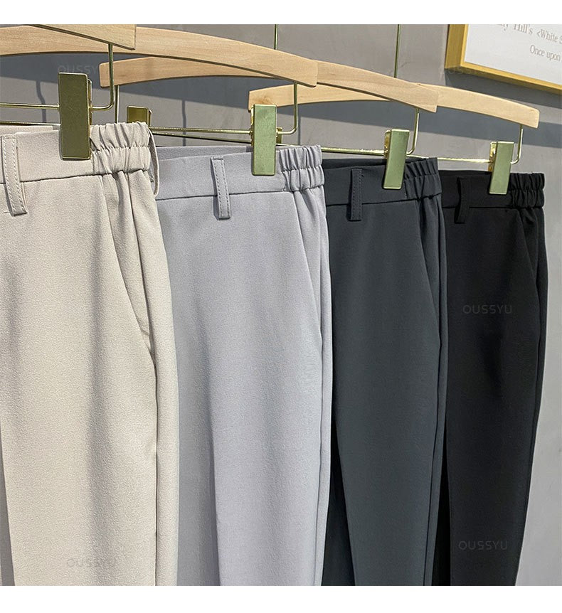 2025 Spring Summer Men's Casual Pants Suit Pant Slim Fit Work Elastic Waist Jogging Business Trousers Male Black Plus Size 40 42