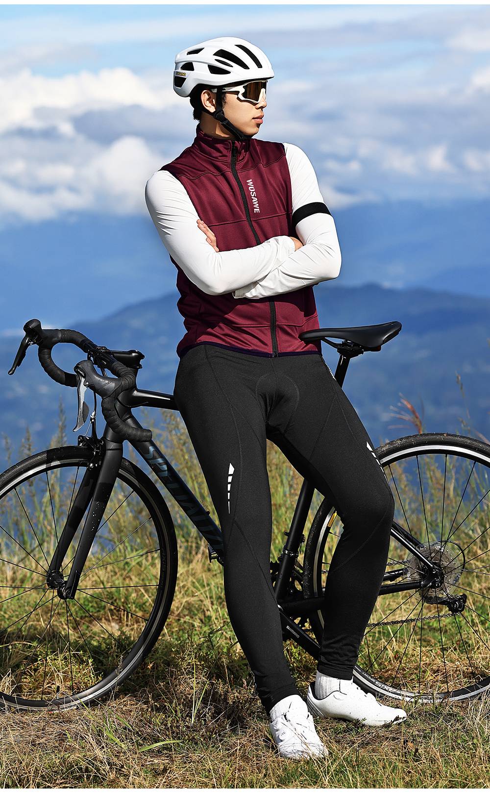 WOSAWE Cycling Jersey Set Winter Spring Vest Pants Sleeveless MTB Bicycle Clothing Warm Bike Jackets Thermal Fleece Suit