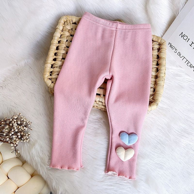 1-6Y Fleece Lined Leggings for Girls Winter Warm Bear Patch Elastic Pants Soft Kids Trousers Teenage Girls Clothing