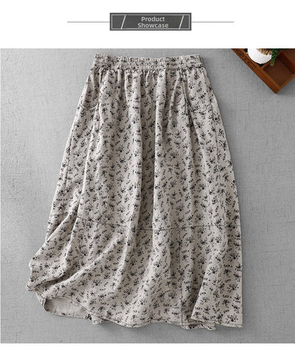 Cotton Linen High Waist Printed Summer New Sle Cool Slimming Hip Covering Floral Skirt Loose Fit Casual Long Skirt