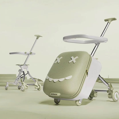 Mala de Viagem Infantil Trolley Acoplável em Avião com Rodas Giratórias Bagagem de Passeio e Andador de Bebê Dobrável