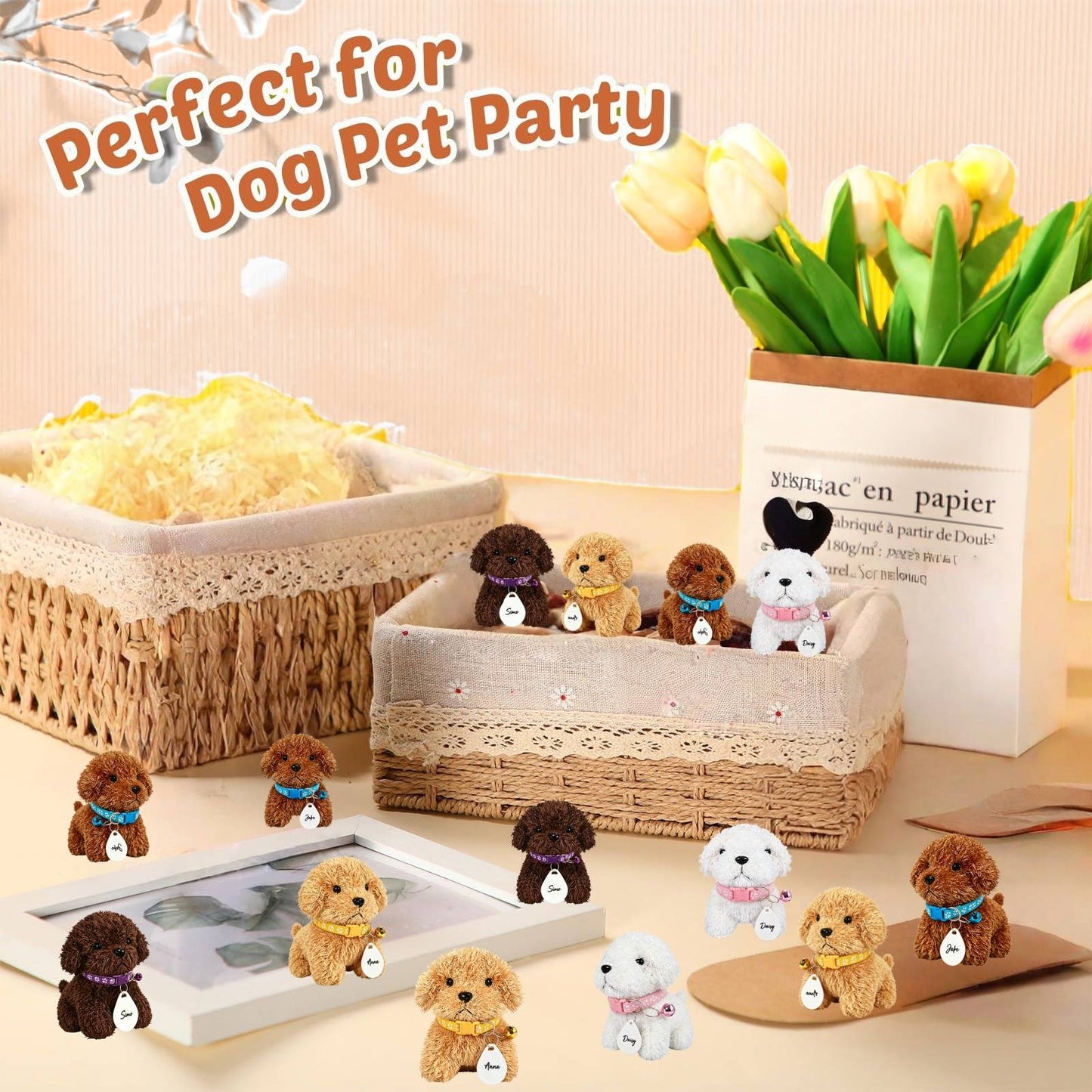 8-24Set Adopt a Puppy Party Favors Teddy Dog Bulk Adjustable Dog Collars with ID Card for Kids Toys Graduation Birthday Gifts